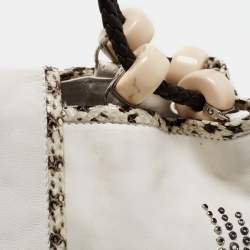 Jimmy Choo White Embellished Leather and Python Trim Beaded Drawstring Hobo