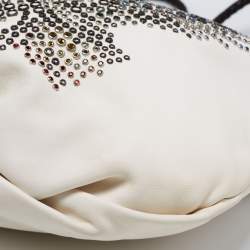 Jimmy Choo White Embellished Leather and Python Trim Beaded Drawstring Hobo