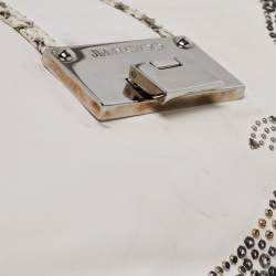 Jimmy Choo White Embellished Leather and Python Trim Beaded Drawstring Hobo
