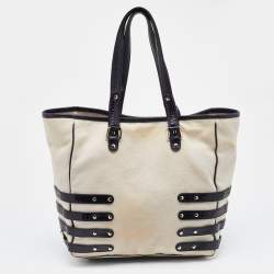 Pre Owned حقيبة يد توتس جيمي تشو بابيث جلد ثعبان وكانفاس أسود/كريمي 