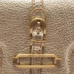 Pre Owned Jimmy Choo Metallic Gold Leather Flap Wallet