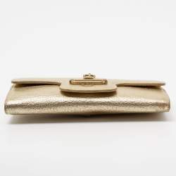 Pre Owned Jimmy Choo Metallic Gold Leather Flap Wallet