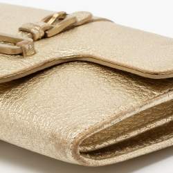Pre Owned Jimmy Choo Metallic Gold Leather Flap Wallet