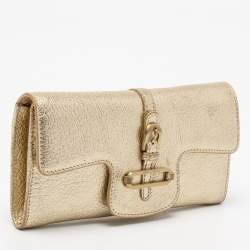 Pre Owned Jimmy Choo Metallic Gold Leather Flap Wallet