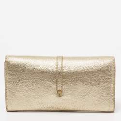 Pre Owned Jimmy Choo Metallic Gold Leather Flap Wallet