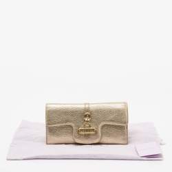 Pre Owned Jimmy Choo Metallic Gold Leather Flap Wallet