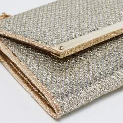 Pre Owned حقيبة كلتش جيمي تشو مارغوت قماش لوريكس وغليتر ذهبي / فضي 