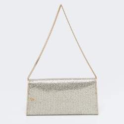Pre Owned حقيبة كلتش جيمي تشو مارغوت قماش لوريكس وغليتر ذهبي / فضي 