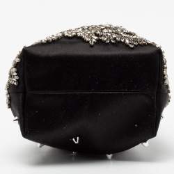 Pre Owned Jimmy Choo Black Satin Bon Bon Crystal Embellished Bucket Bag