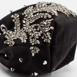 Pre Owned Jimmy Choo Black Satin Bon Bon Crystal Embellished Bucket Bag
