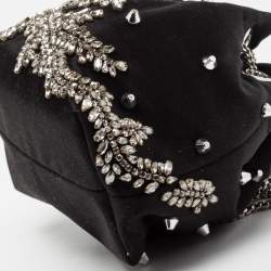 Pre Owned Jimmy Choo Black Satin Bon Bon Crystal Embellished Bucket Bag