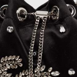 Pre Owned Jimmy Choo Black Satin Bon Bon Crystal Embellished Bucket Bag