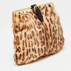 Pre Owned Jimmy Choo Beige/Brown Leopard Print Calf Hair Frame Foldover Clutch