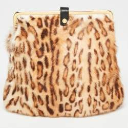 Pre Owned Jimmy Choo Beige/Brown Leopard Print Calf Hair Frame Foldover Clutch