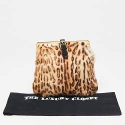 Pre Owned Jimmy Choo Beige/Brown Leopard Print Calf Hair Frame Foldover Clutch