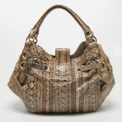 Pre Owned Jimmy Choo Beige Snakeskin Riley Hobo