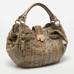 Pre Owned Jimmy Choo Beige Snakeskin Riley Hobo