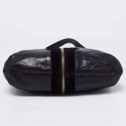 Jimmy Choo Black Leather and Suede Expandable Maia Top Handle bag