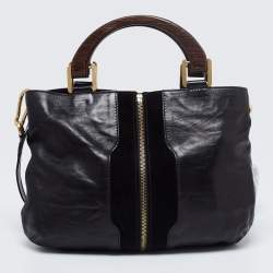 Jimmy Choo Black Leather and Suede Expandable Maia Top Handle bag