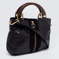 Jimmy Choo Black Leather and Suede Expandable Maia Top Handle bag