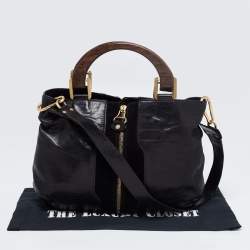 Jimmy Choo Black Leather and Suede Expandable Maia Top Handle bag