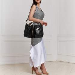 Jimmy Choo Black Leather and Suede Expandable Maia Top Handle bag