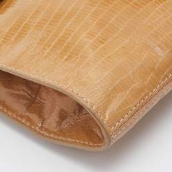 Pre Owned Jimmy Choo Beige Lizard Embossed Patent Leather Carolina Flap Shoulder Bag