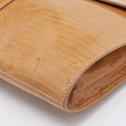 Pre Owned Jimmy Choo Beige Lizard Embossed Patent Leather Carolina Flap Shoulder Bag