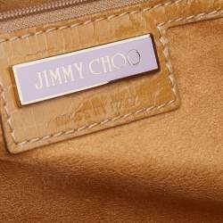 Pre Owned Jimmy Choo Beige Lizard Embossed Patent Leather Carolina Flap Shoulder Bag