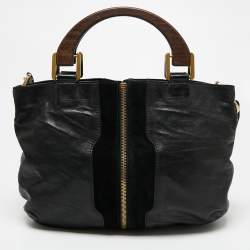 Pre Owned Jimmy Choo Black Leather and Suede Expandable Maia Tote