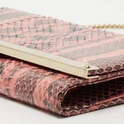 Pre Owned Jimmy Choo Pink/Black Snakeskin Mila Chain Clutch