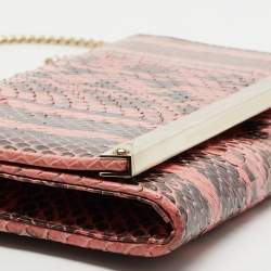 Pre Owned Jimmy Choo Pink/Black Snakeskin Mila Chain Clutch