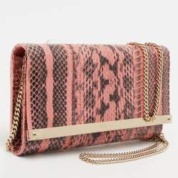 Pre Owned Jimmy Choo Pink/Black Snakeskin Mila Chain Clutch