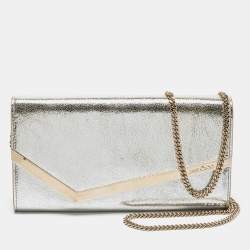Pre Owned Jimmy Choo Gold Leather Emmie Clutch