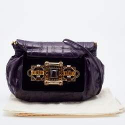 Pre Owned Jimmy Choo Purple Eel Leather Crystal Embellished Clutch