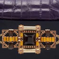 Pre Owned Jimmy Choo Purple Eel Leather Crystal Embellished Clutch