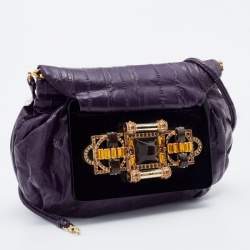 Pre Owned Jimmy Choo Purple Eel Leather Crystal Embellished Clutch
