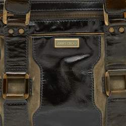 Jimmy Choo Dark Olive Patent Leather and Suede Malena Satchel