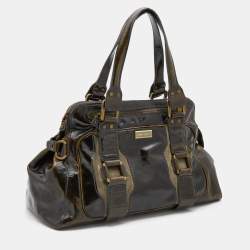 Jimmy Choo Dark Olive Patent Leather and Suede Malena Satchel