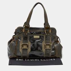 Jimmy Choo Dark Olive Patent Leather and Suede Malena Satchel