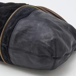Pre Owned Jimmy Choo Black Leather and Suede Expandable Maia Hobo