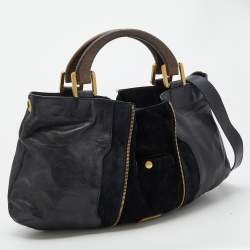 Pre Owned Jimmy Choo Black Leather and Suede Expandable Maia Hobo