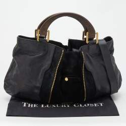 Pre Owned Jimmy Choo Black Leather and Suede Expandable Maia Hobo