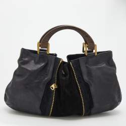 Pre Owned Jimmy Choo Black Leather and Suede Expandable Maia Hobo