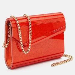Pre Owned Jimmy Choo Orange Acrylic and Leather Candy Chain Clutch 
