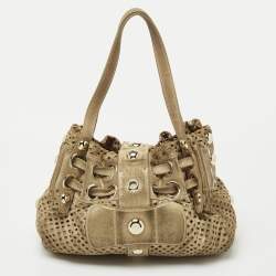 Pre Owned Jimmy Choo Gold Perforated Suede Riki Tote 