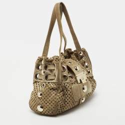 Pre Owned Jimmy Choo Gold Perforated Suede Riki Tote 