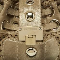 Pre Owned Jimmy Choo Gold Perforated Suede Riki Tote 