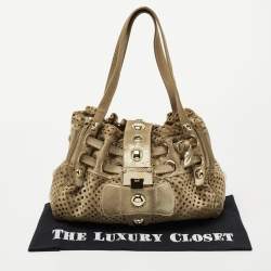 Pre Owned Jimmy Choo Gold Perforated Suede Riki Tote 