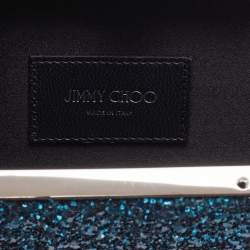 Pre Owned Jimmy Choo Blue Coarse Glitter Celeste Clutch